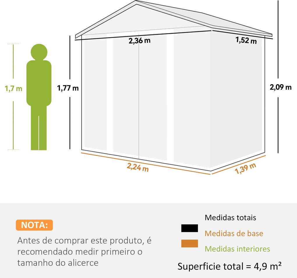 Abrigo de Jardim Exterior 3 m² 152x235,7x208,7 cm Abrigo de Jardim Met