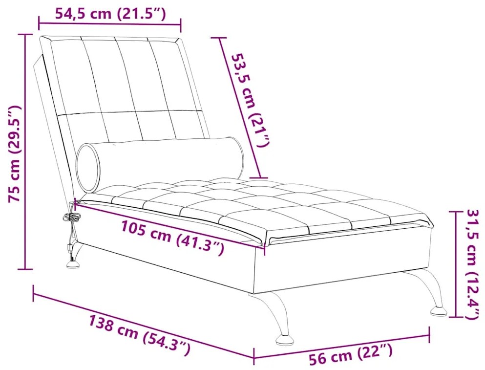 Chaise lounge de massagem com rolo tecido preto