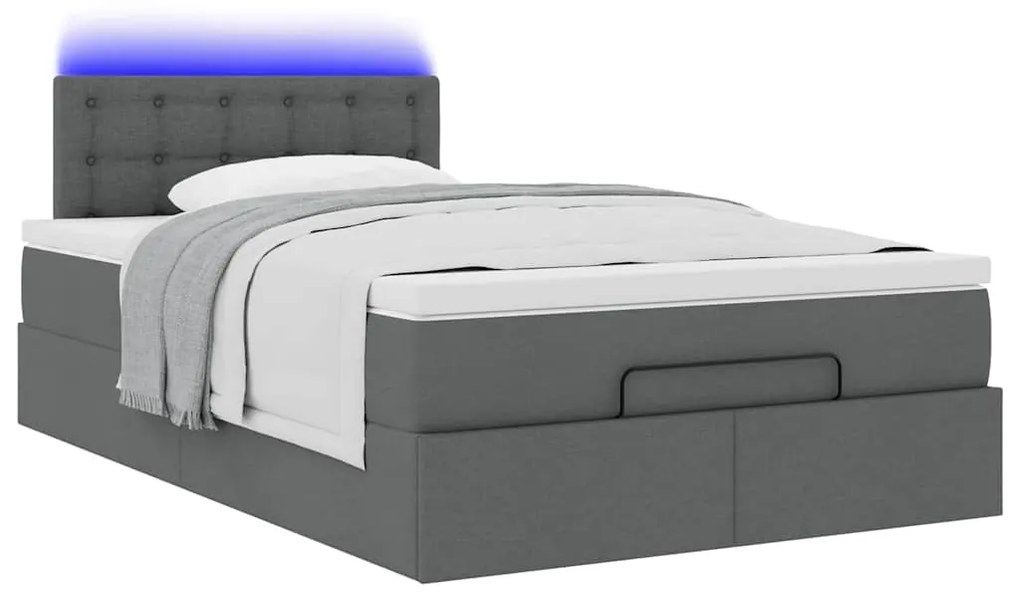 Cama otomana com colchão&LEDs 120x200 cm tecido cinzento escuro