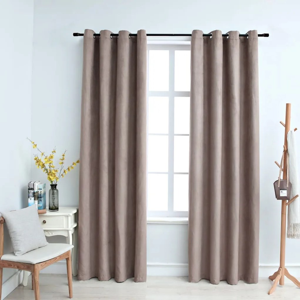 134477 vidaXL Cortinas opacas c/ argolas 2 pcs 140x225 cm cinza-acastanhado
