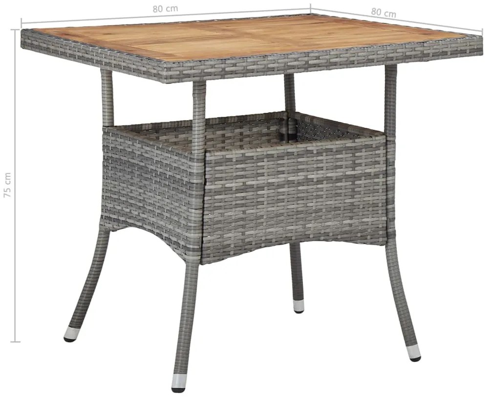 5 pcs conjunto de jantar p/ jardim vime PE e acácia cinzento