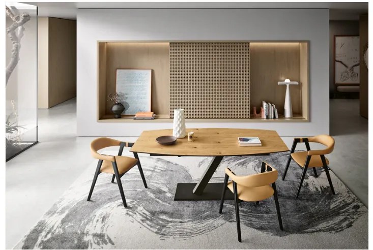 Mesa de Jantar Corvo Ext. Oval pé ferro
