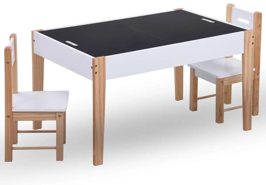 Mesa c/ quadro/arrumação desenho e cadeiras 3 pcs preto/branco