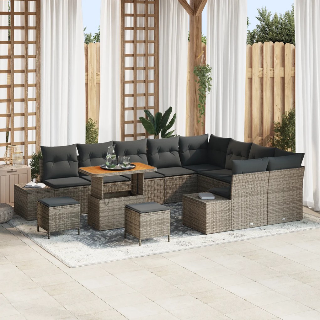 Conjunto de Sofá de Jardim vidaXL com 12 Peças com Almofadas Cinza Rat