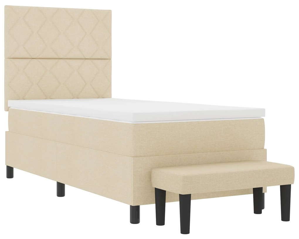 Cama Box Spring com Colchão e Banco Creme 90x200 cm Tecido