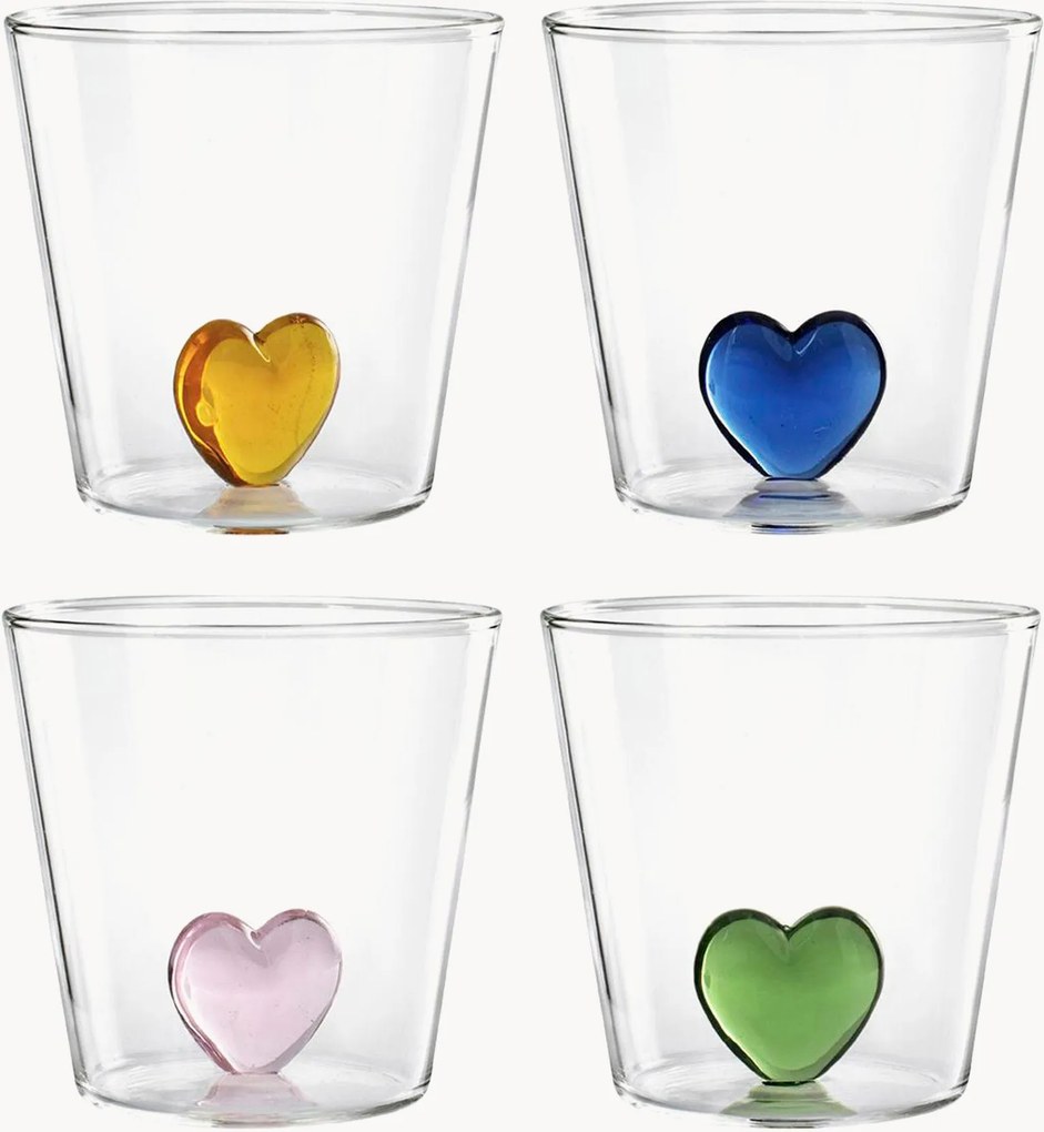 Copos em vidro borossilicato Miniature Hearts, conjunto de 4