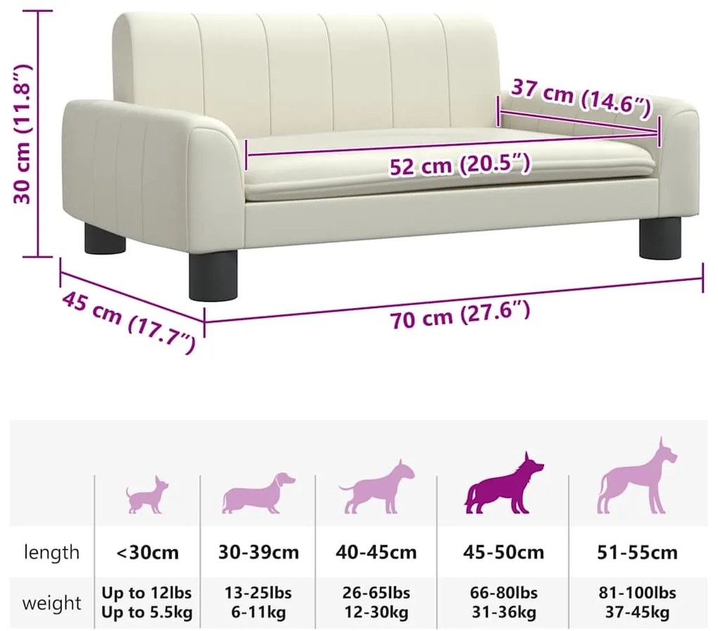 Cama para cães 70x45x30 cm couro artificial cor creme