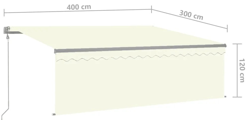 Toldo automático c/ estore/LED/sensor de vento 4x3 m cor creme