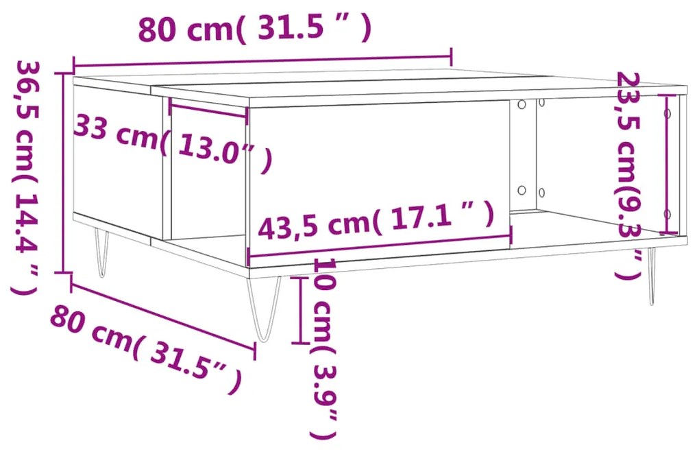 Mesa de centro 80x80x36,5 cm derivados madeira cinzento sonoma