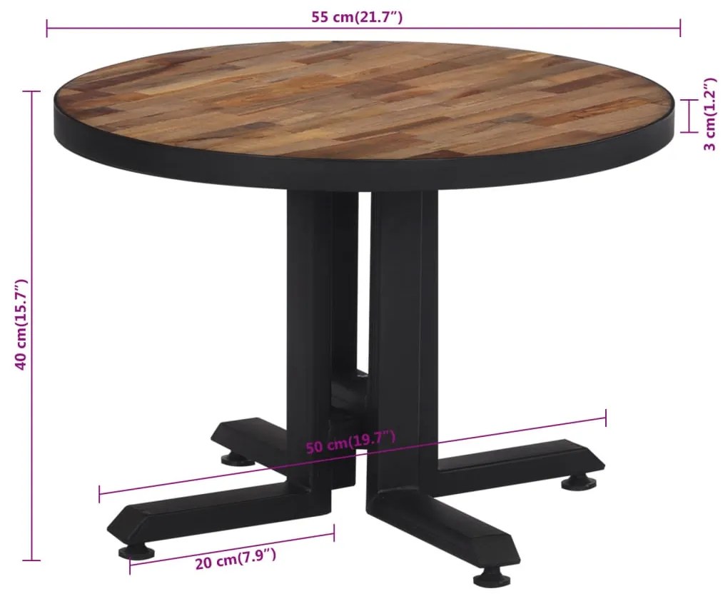 Mesa de centro redonda Ø55x40 cm teca recuperada maciça