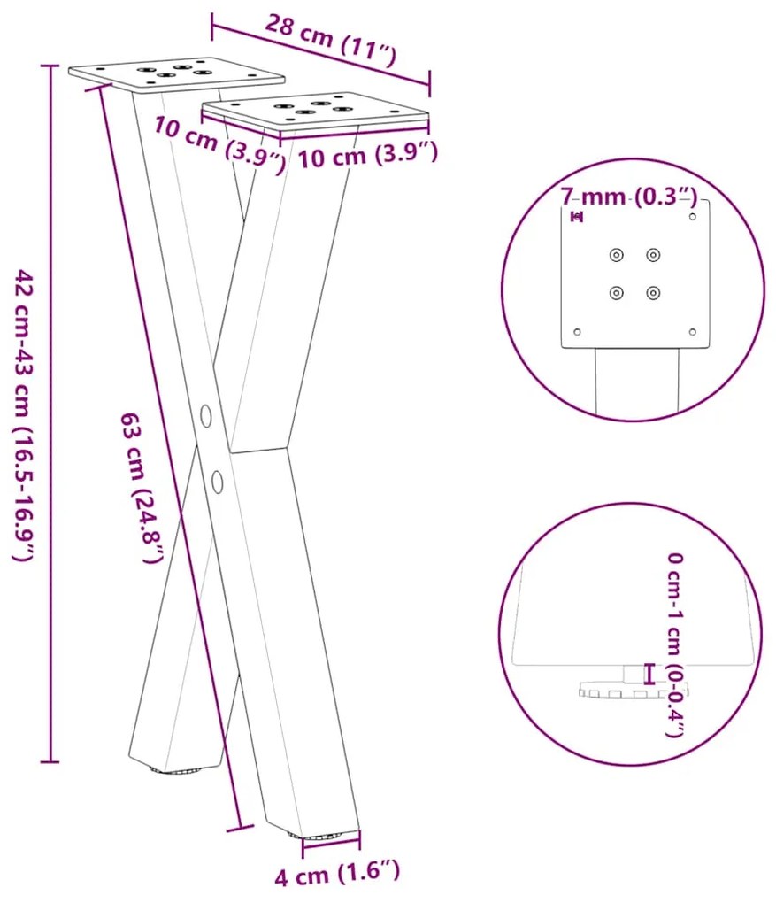 Pés para mesa de centro em formato de X, 2 peças, antracite, 28x(42-43