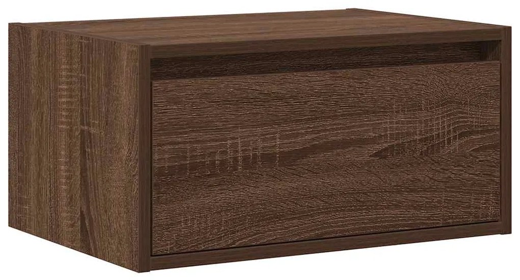 Mesa de cabeceira de parede com luzes LED carvalho castanho