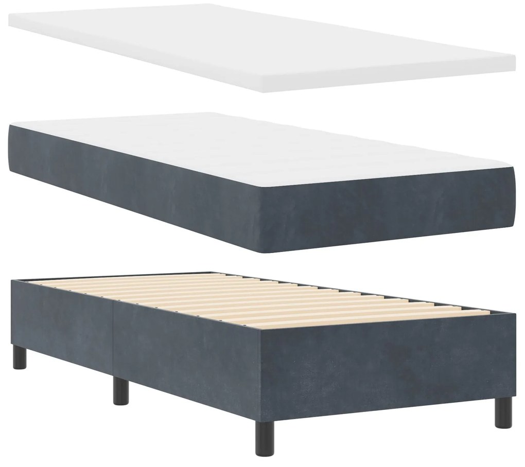 Cama Box Spring com Colchão & Banco Cinza Escuro 90x200 cm Veludo