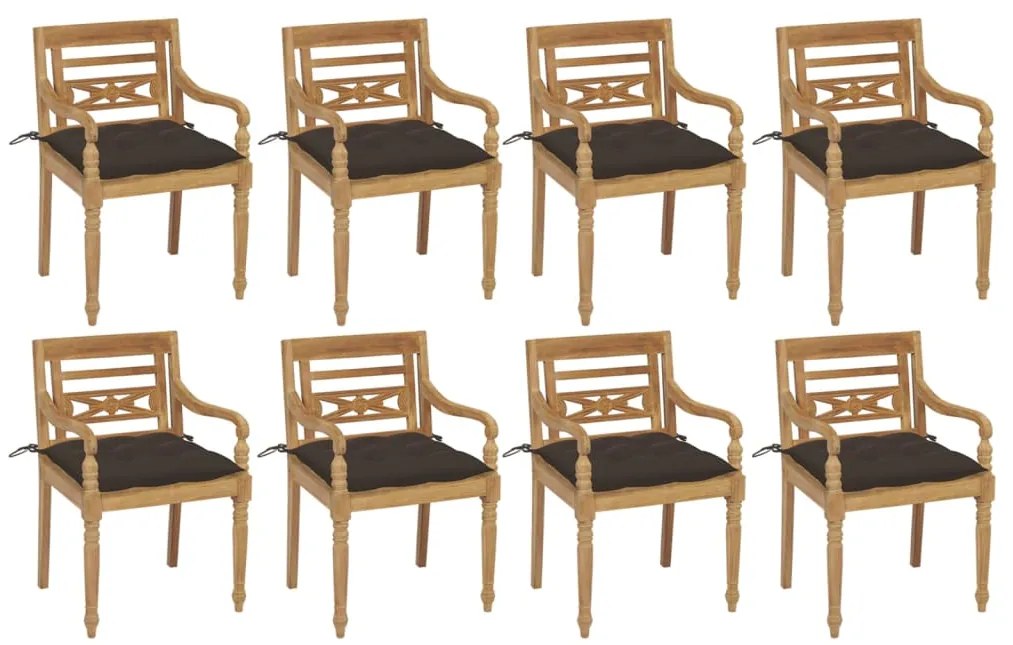 vidaXL Cadeiras Batávia com almofadões 8 pcs madeira de teca maciça
