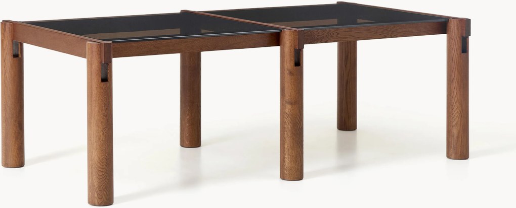 Mesa de jantar em madeira de carvalho com tampo de vidro Rory, vários tamanhos