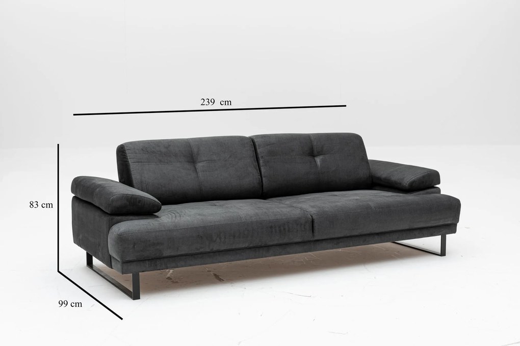 Sofá-cama de 3 lugares Mustang – Antracite – 239 cm x 99 cm x 83 cm