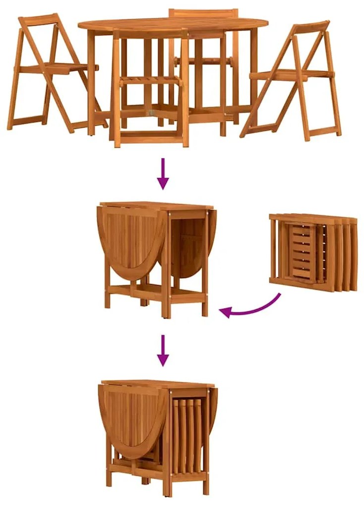 Conjunto de Jantar Butterfly de 5 Peças - Madeira Maciça de Acácia Dob
