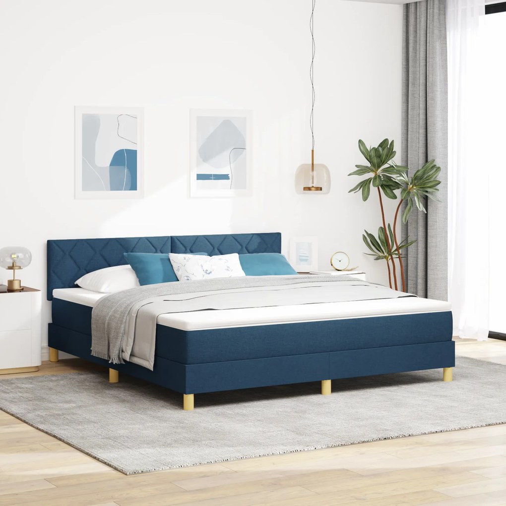 vidaXL Cama Box Spring com Colchão Azul 180x200 cm Tecido