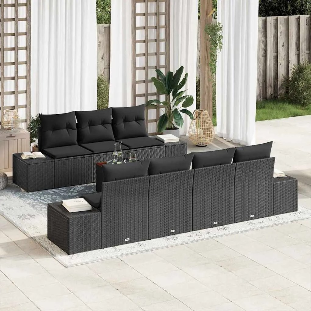 vidaXL Conjunto de Sofá de Jardim com almofada 8 pcs Preto vime PE