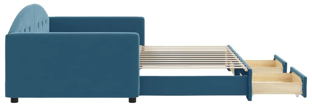 Sofá-cama com gavetão e gavetas 100x200 cm veludo azul