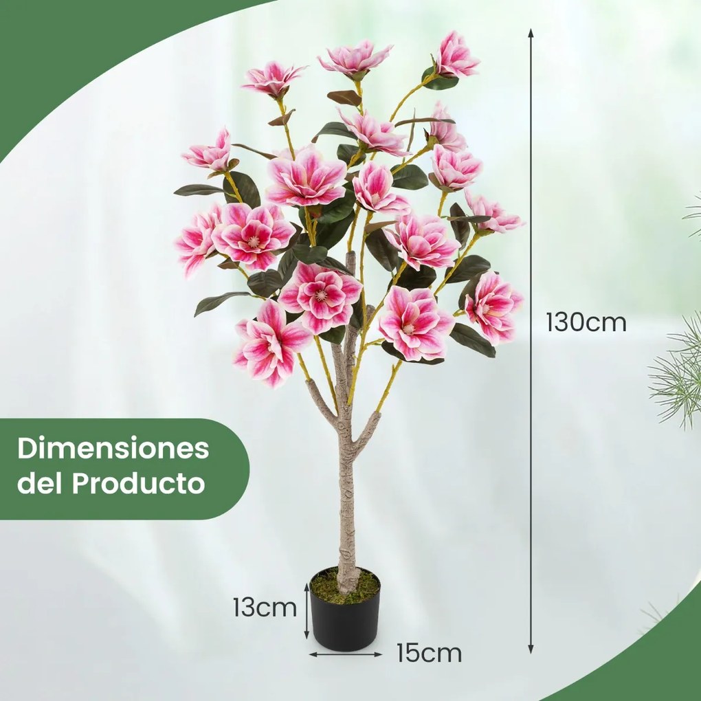 Árvore de Magnólia 130 cm com folhas PEVA Troncos multi-ramificados Musgo realista Verde, Branco, Rosa
