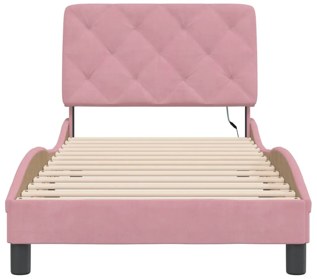Estrutura de cama c/ luzes LED 90x200 cm veludo rosa