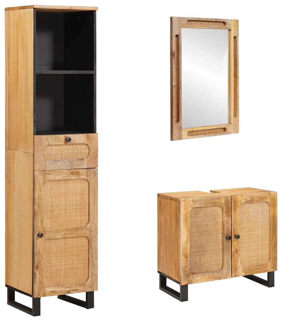 vidaXL Conjuntos de Banheiro 3 pcs Natural Madeira de manga maciça