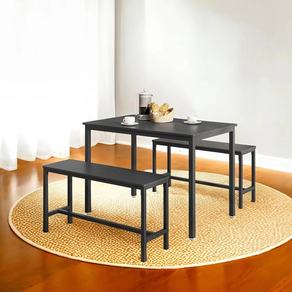Mesa de jantar com 2 bancos, conjunto de 3 peças , cinza-preto