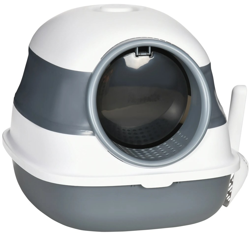PawHut Caixa de Areia para Gatos Dobrável Caixa de Areia para Gatos Fechada com Pá 52x41x38 cm Branco e Cinza