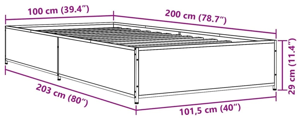 Estrutura de cama 100x200 cm derivados de madeira/metal preto