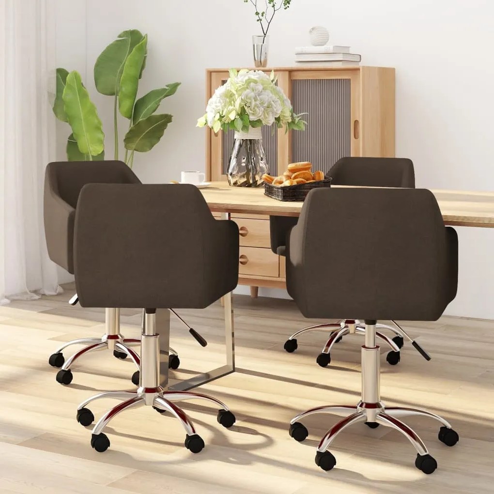 vidaXL Cadeiras de jantar giratórias 4 pcs tecido castanho-escuro
