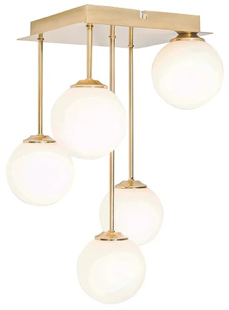 Candeeiro de teto moderno dourado com vidro opalino 5 luzes - Athens Moderno