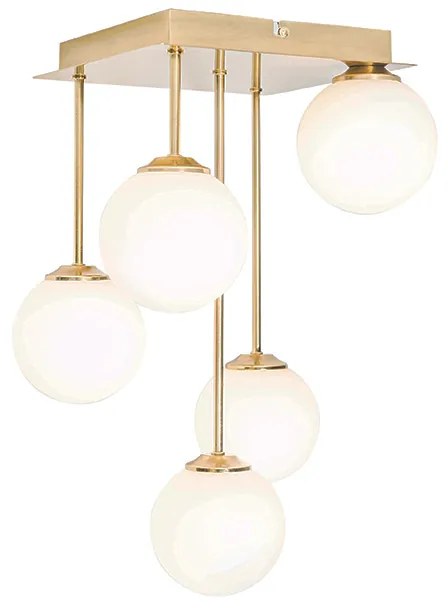 Moderno candeeiro de teto dourado com vidro opalino 5-luz - Atenas Moderno