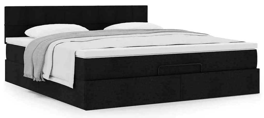 Estrutura de cama otomana com colchão 180x200 cm tecido preto