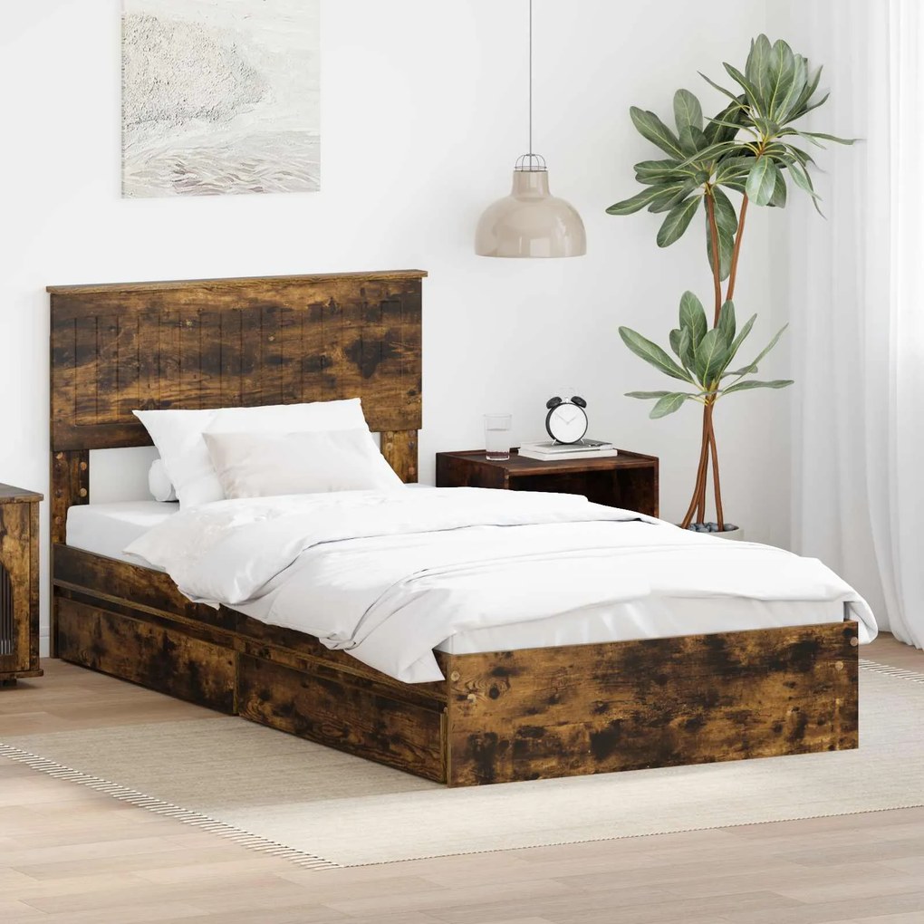 vidaXL Cama com Armazenamento Carvalho Defumado 100 x 200 cm