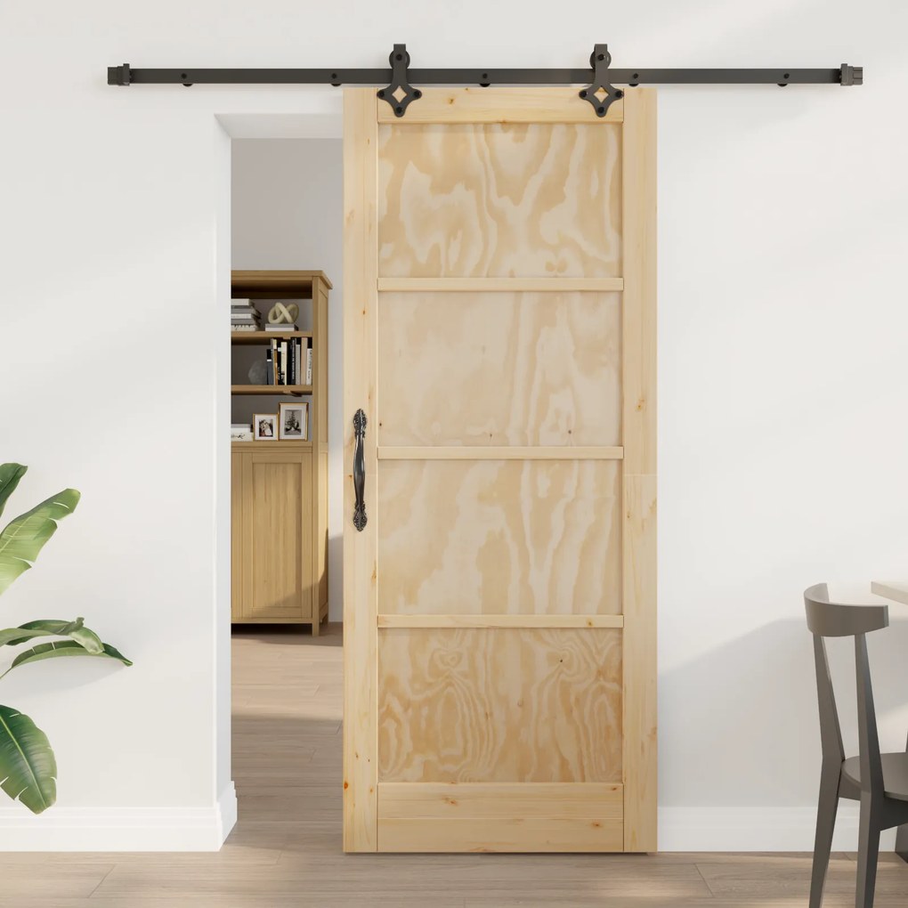 Porta Deslizante vidaXL com Conjunto de Ferragens 83x202 cm Madeira Sólida de Pinus