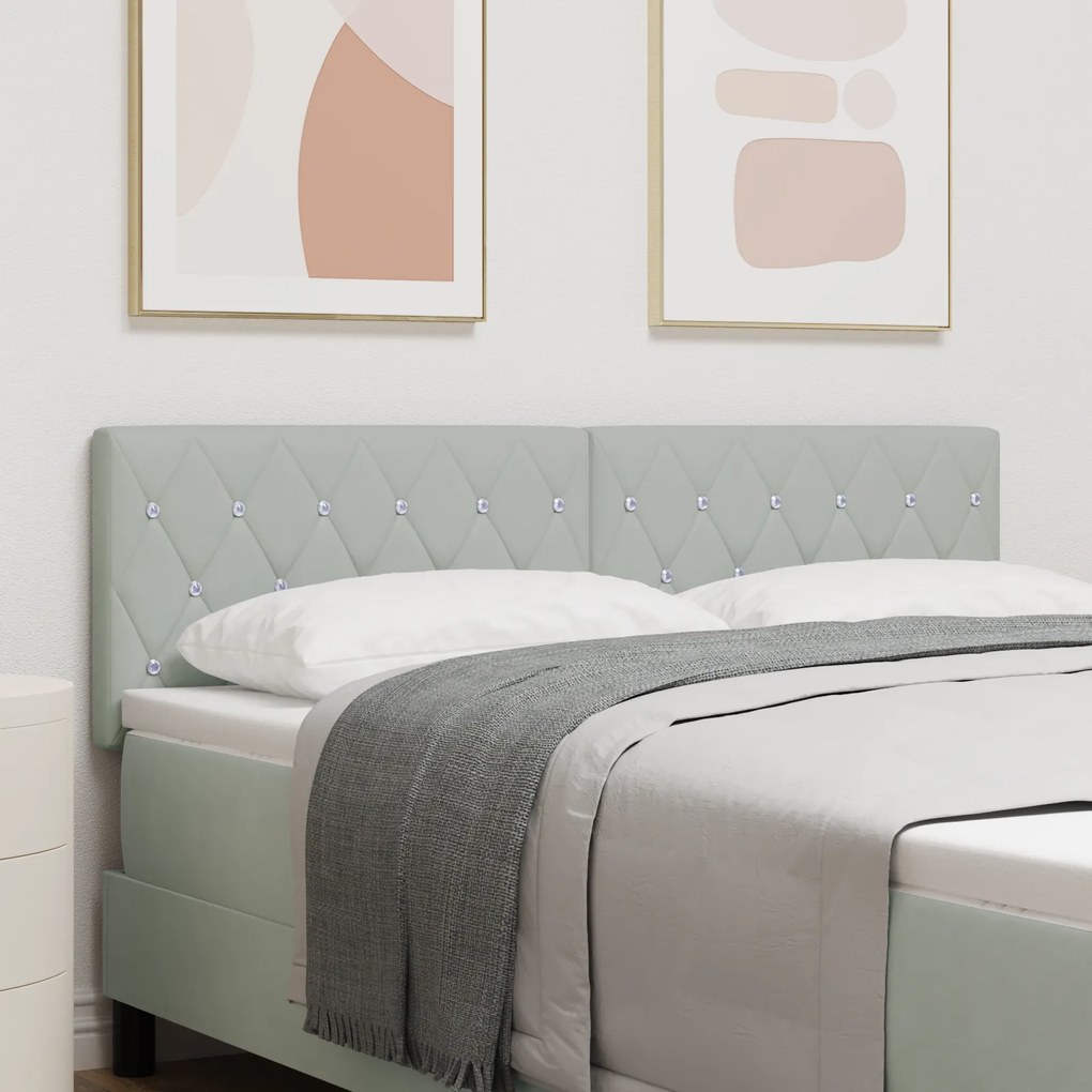 Cabeceira vidaXL com botões de cristal tufted cinza-claro 140 cm em veludo