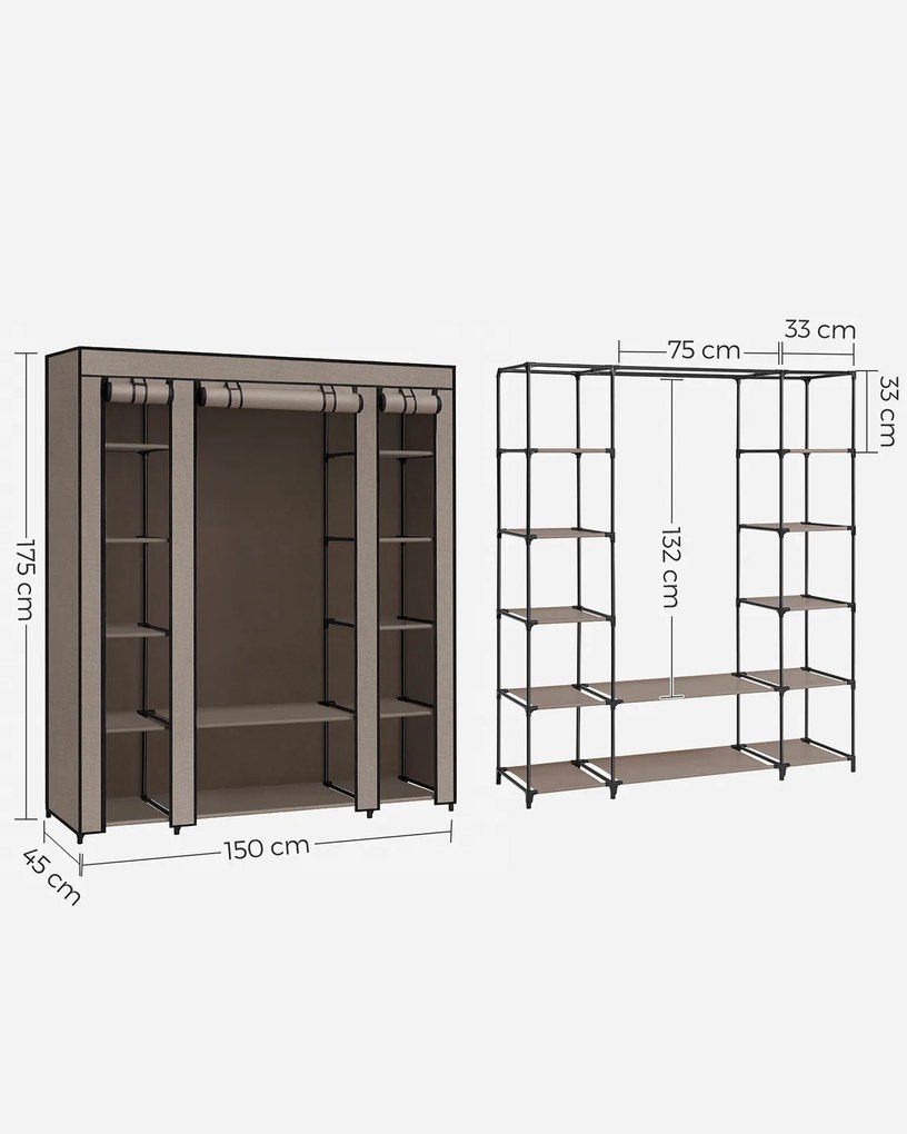 Guarda Roupa em Tecido dobrável com varão para roupa 45 x 150 x 175 cm Taupe