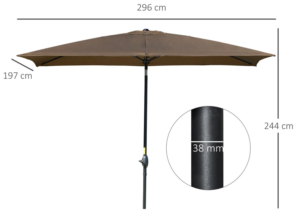 Outsunny Chapéu de Sol de Jardim 200x300x248 cm Proteção UV50+ Chapéu de Sol de Alumínio Inclinável com Teto de Ventilação e Manivela para Terraço Varanda Exterior Café