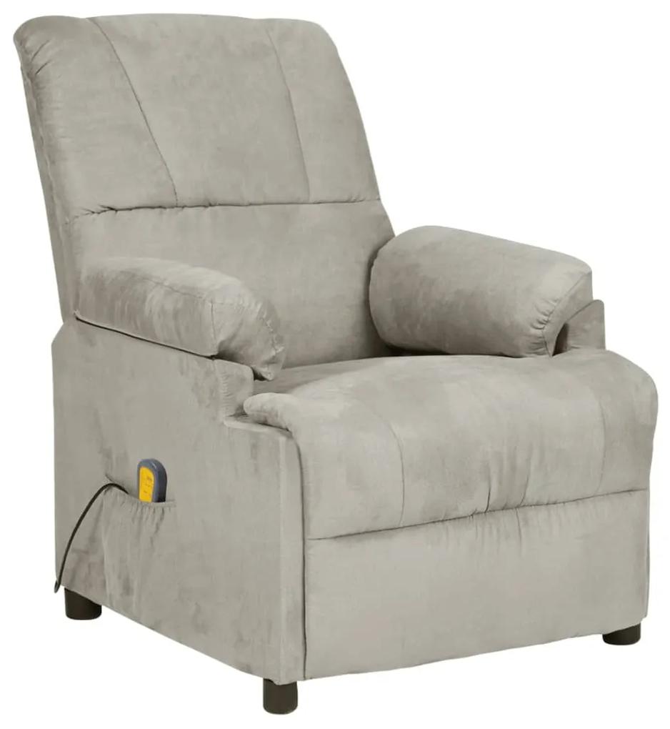 Cadeira massagens reclinável camurça artificial cinzento-claro