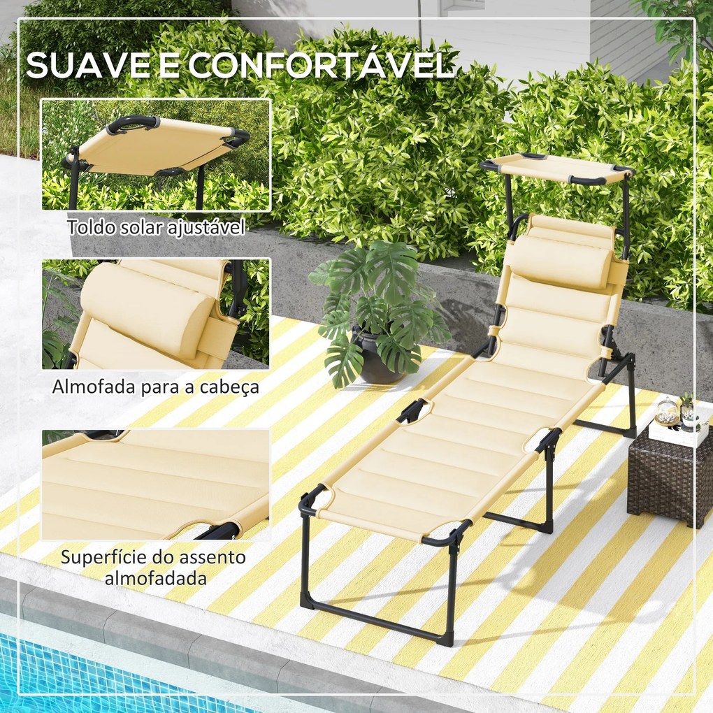 Espreguiçadeira Dobrável Espreguiçadeira de Jardim com Toldo Ajustável