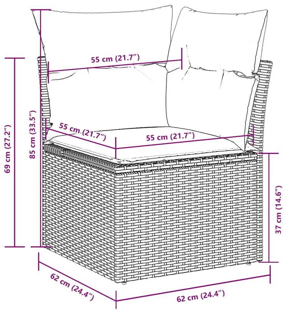 6 pcs conj. sofás jardim com almofadões vime PE cinzento-claro