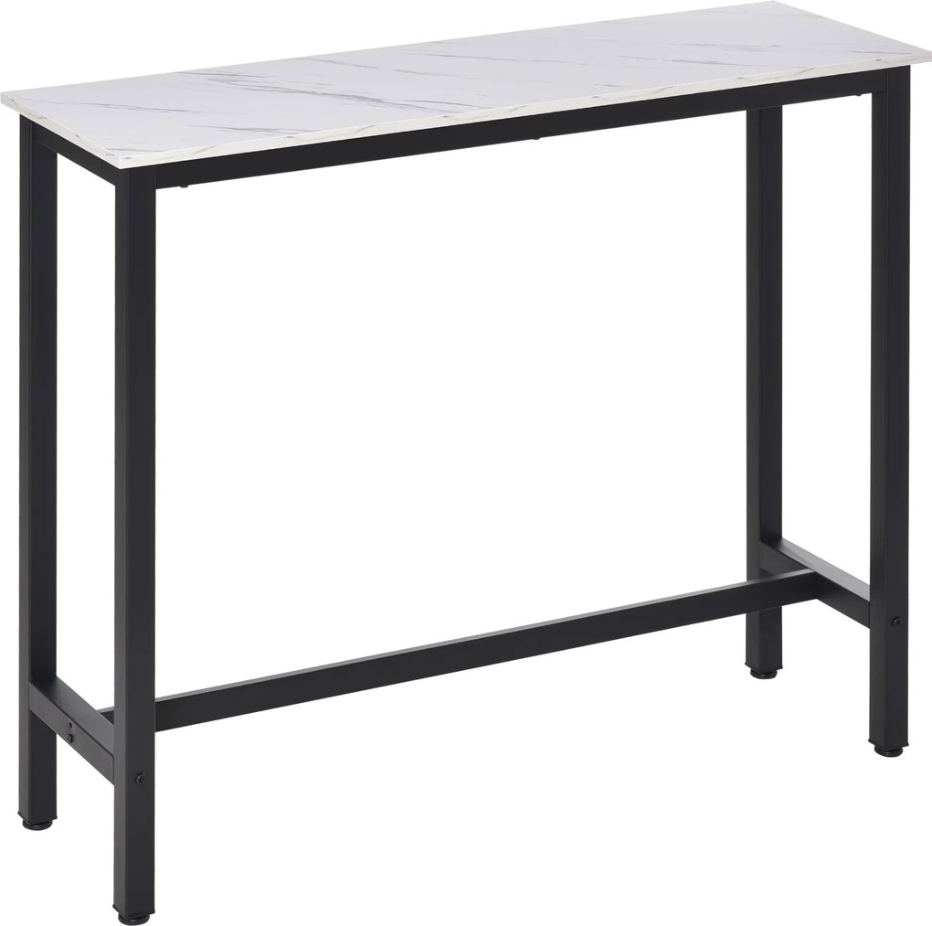 Mesa de bar / Mesa alta de cozinha - dim. 120 (C) x 40 (L) x 100 (A) cm - estrutura e pés em aço, tampo com acabamento em imitação mármore branco