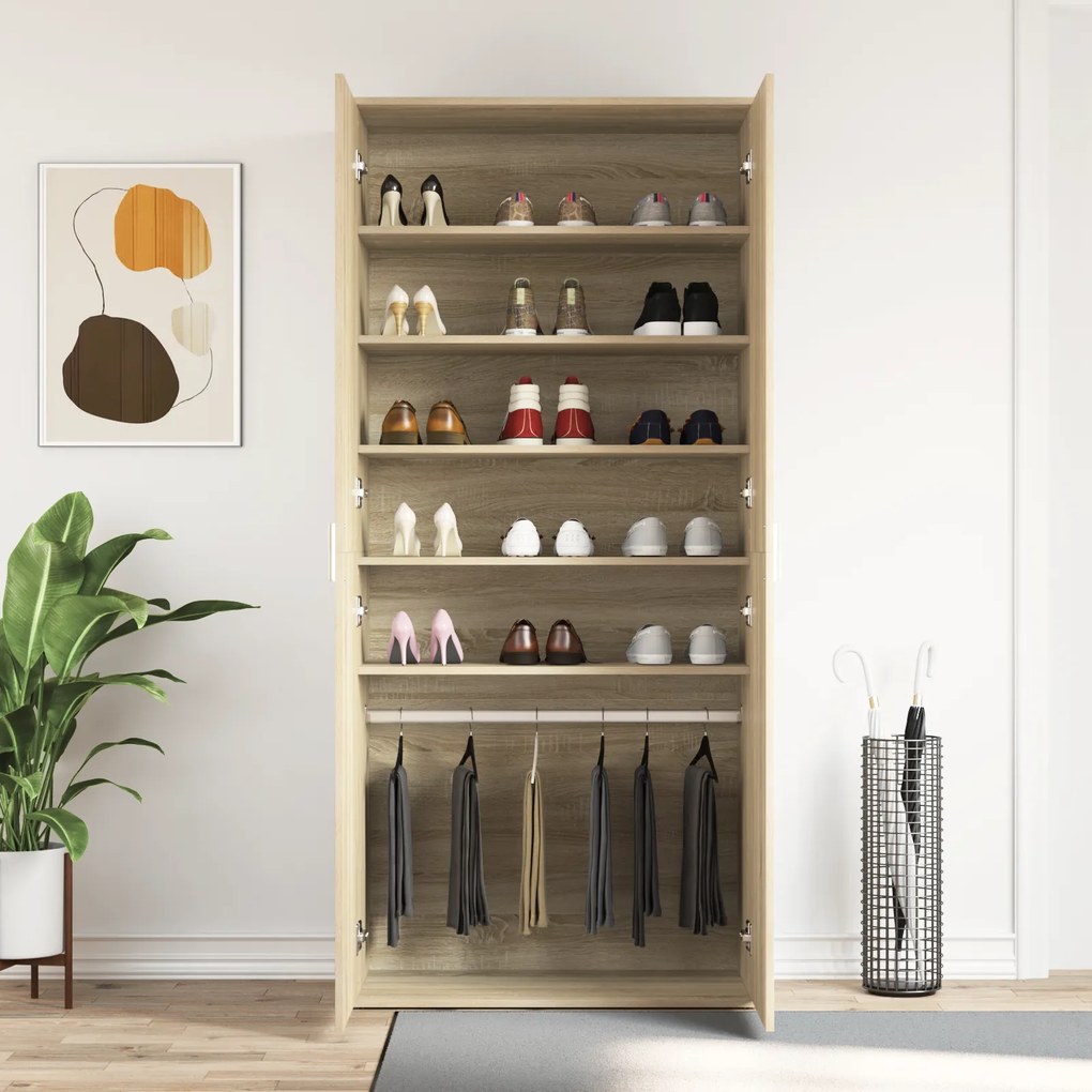 Armário de Sapatos Carvalho Sonoma 80x39x180 cm Madeira Engenheirada