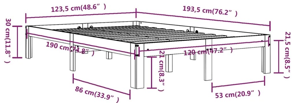 Estrutura cama pequena casal 120x190 cm pinho maciço branco