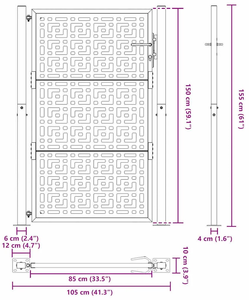 Portão de jardim 105x155 cm design cruzado de aço preto