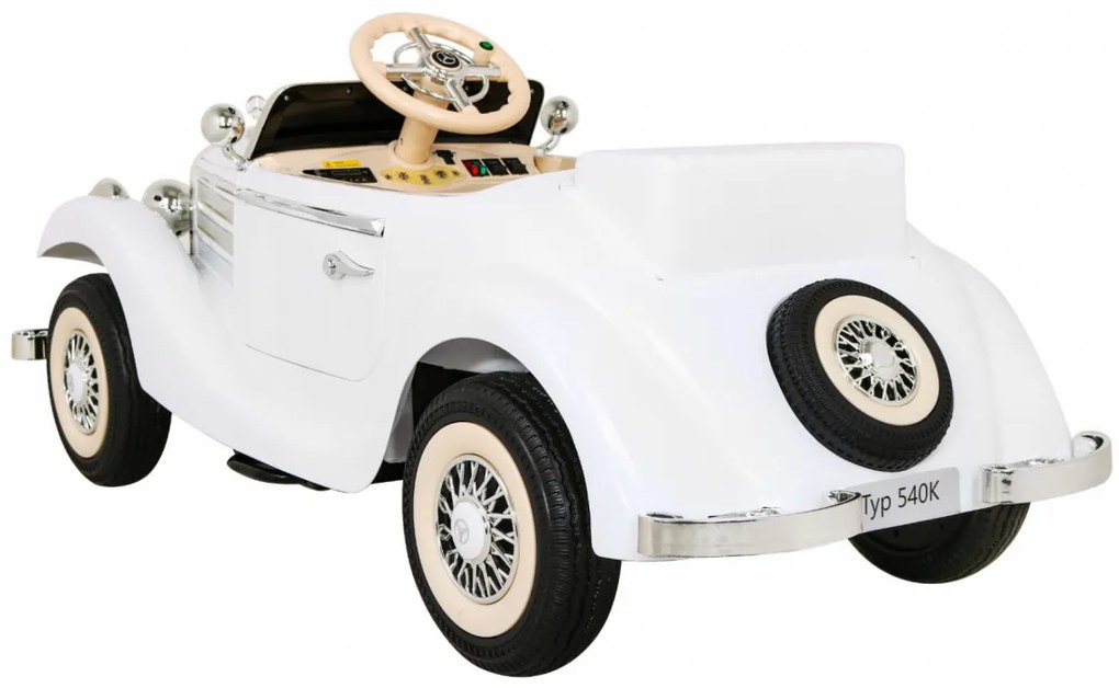 Carro elétrico para Crianças Mercedes Benz Retro Type 540A, 12V 4x4, Rodas Espuma EVA, Assento couro ecológico Branco