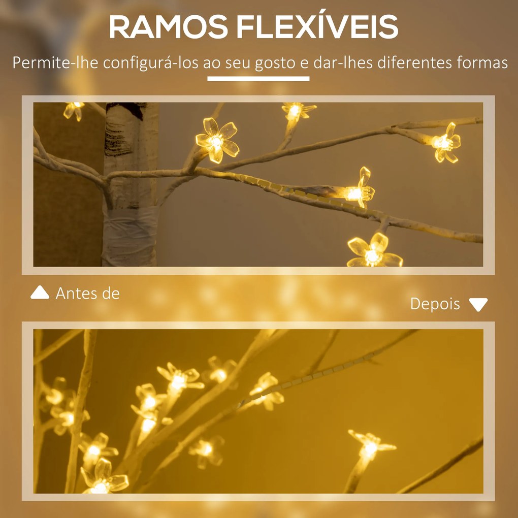 Árvore Cerejeira com 180 Luzes LED IP4 Banco Quente Candeeiro Decorativo com Flor de Cereja com Luz Ajustável em 3 Modos para Sala de Estar Festas Int