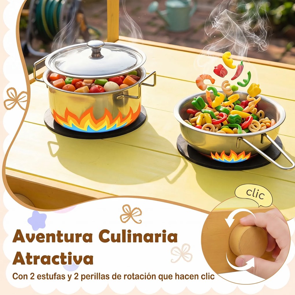 Cozinha de Brincar Infantil, 92 x 41 x 98 cm, Com Lava-Loiça e Vasos, Amarelo