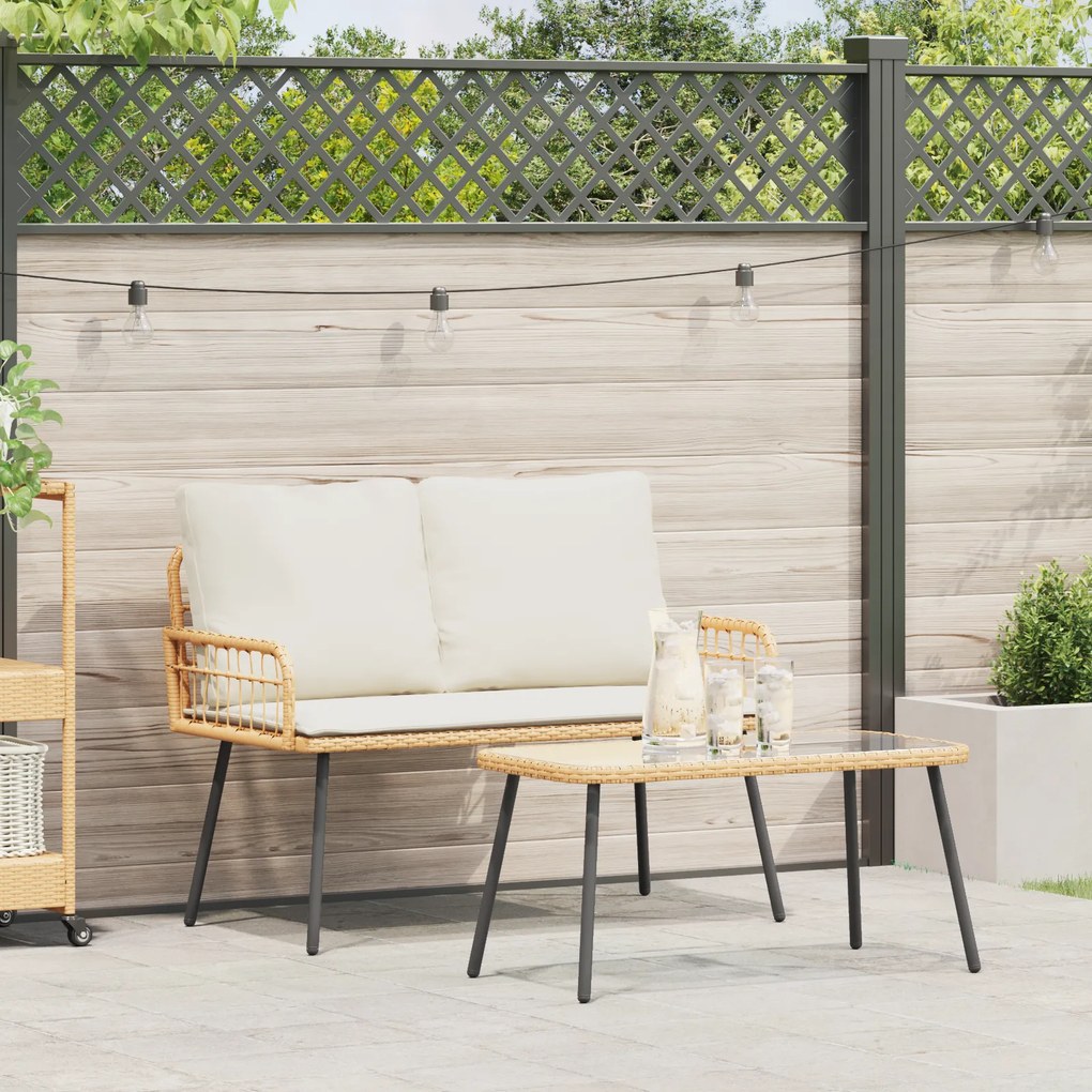Conjunto de Jantar de Jardim de 2 Peças com Almofadas em Rattan Natural